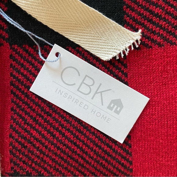 NWT Buffalo Plaid Knit Cotton Holiday Christmas Throw Blanket Black Red - Picture 3 of 4